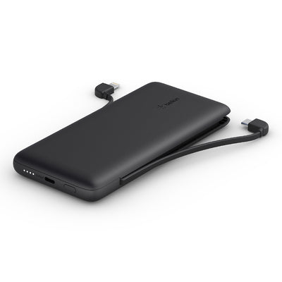 Belkin - 10K Pd Power Bank With Integrated Two Cables (LTG & USB C) - Black