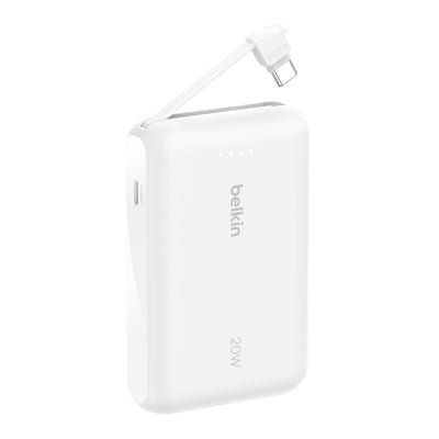 BELKIN - POWERBANK - 10K - WITH INTERGRATED USB-C CABLE - WHITE