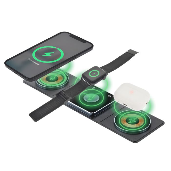 Dviced 3-in-1 foldable magnetic wireless charger - Black/Copper