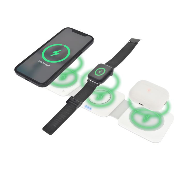 Dviced 3-in-1 foldable magnetic wireless charger - White