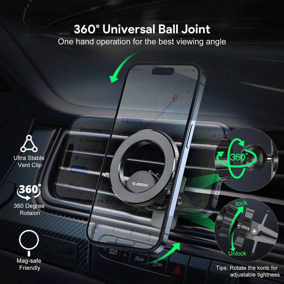 Air Vent Magnetic Car Holder SKU:HLD-EK3007BK
