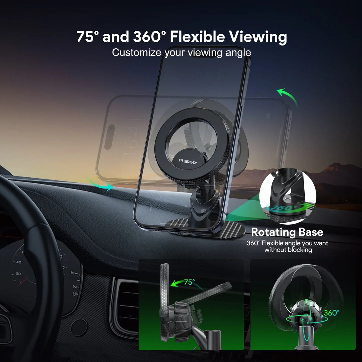 Magnetic Car Mount Phone Holder with 360???? Rotation  SKU:HLD-EK3008BK