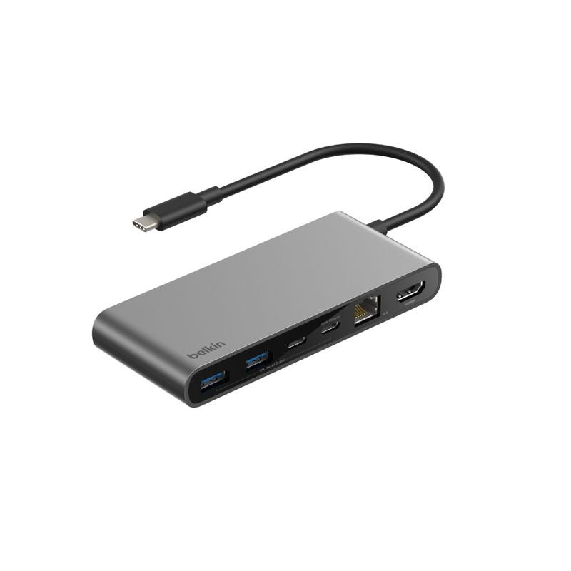 BELKIN - MULTIPORT HUB - 8IN1 - C TO (2 USBA 1 USBC 1 USBC PD 1 ETHERNET 1 HDMI 1 MICRO SD 1 SD) - SPACE GREY